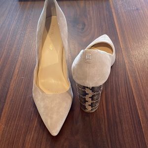 Beige suede Ivanka Trump snakeskin block heel size 10